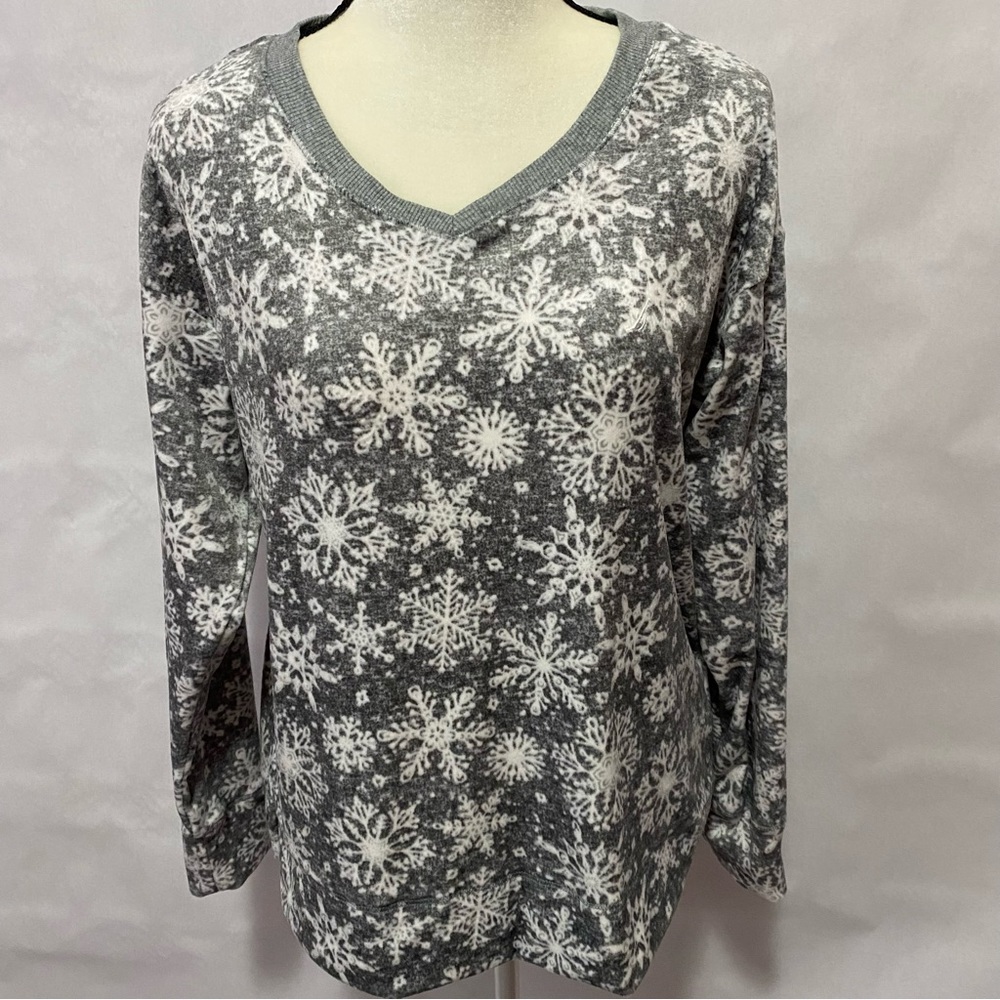 Nautica Snowflake Gray White Fleece Loungewear PJ Top Size S #0414